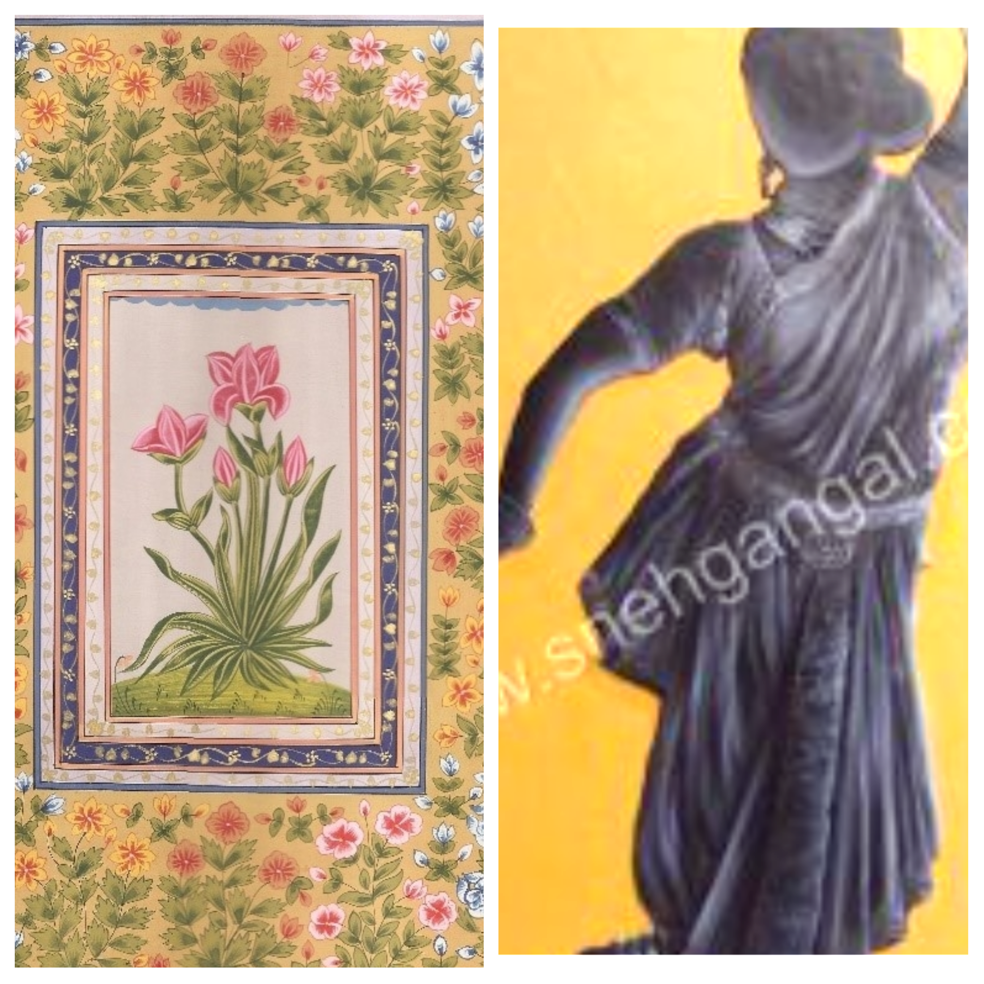 Mughal Miniature flowers vs. Mural Painting